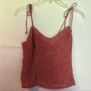 A&F- Red & White Floral Tank Top with Tie Straps